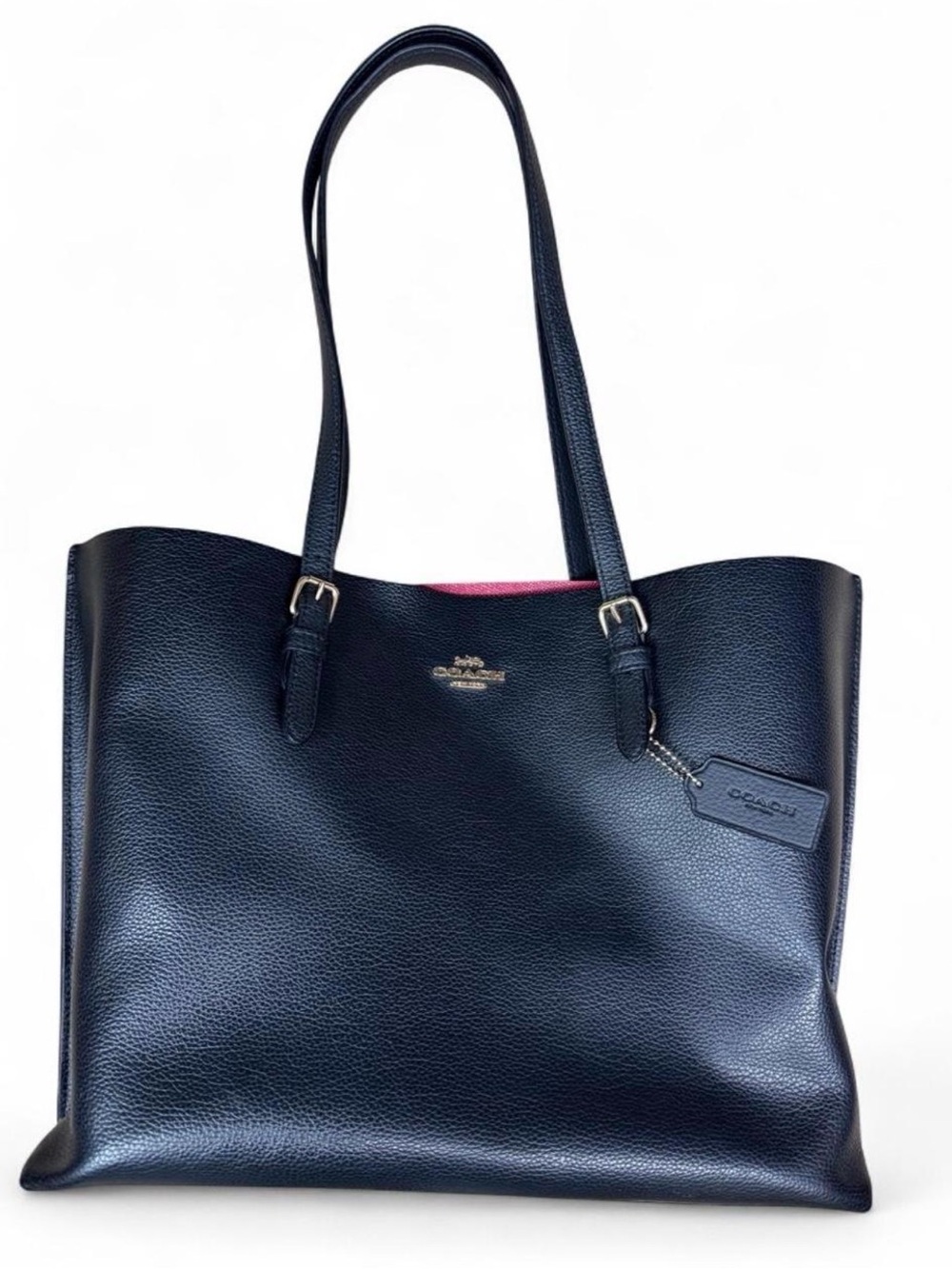 Coach Navy Leather Tote with Red Interior